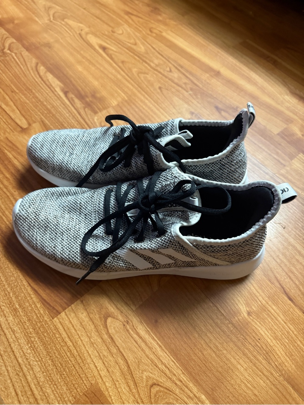 adidas Grey Knit Lightweight Athletic Sneakers with Black Laces